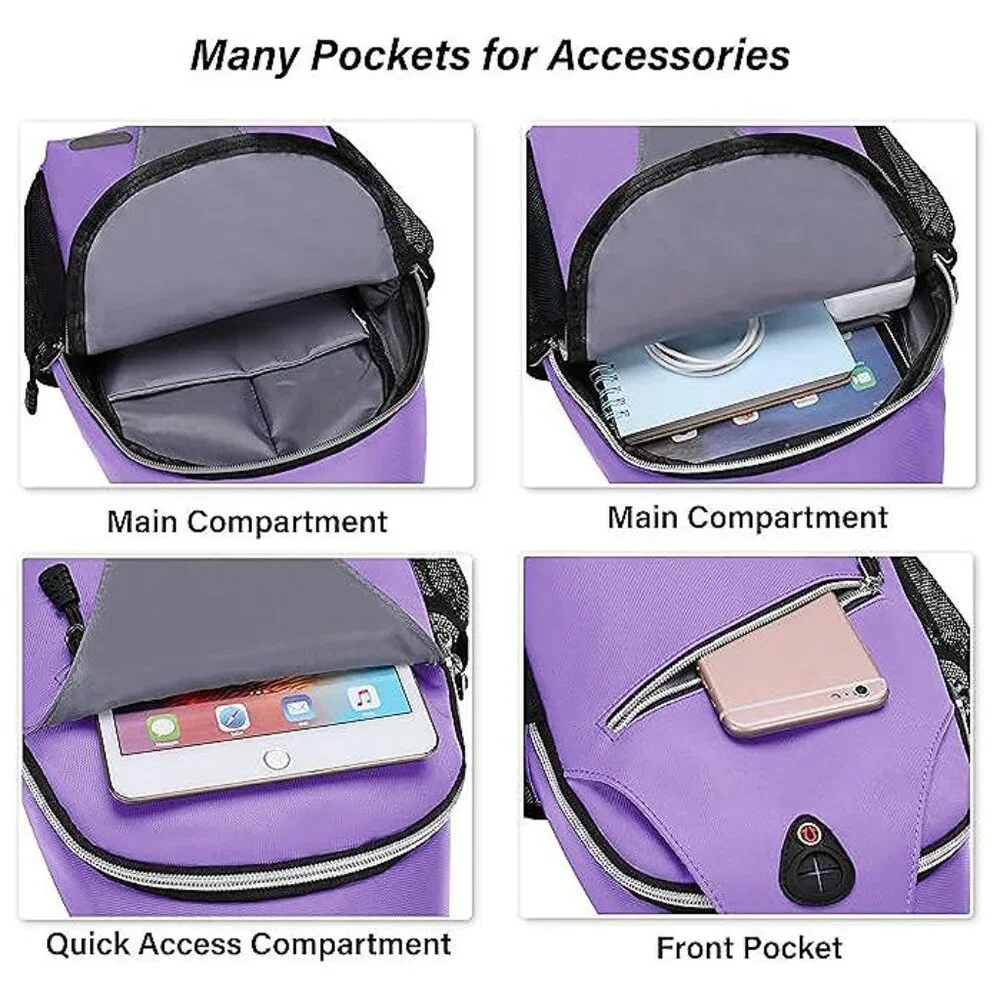 Sling Backpack, Multipurpose Crossbody Shoulder Bag Travel Hiking Light Purple - Picture 2 of 6